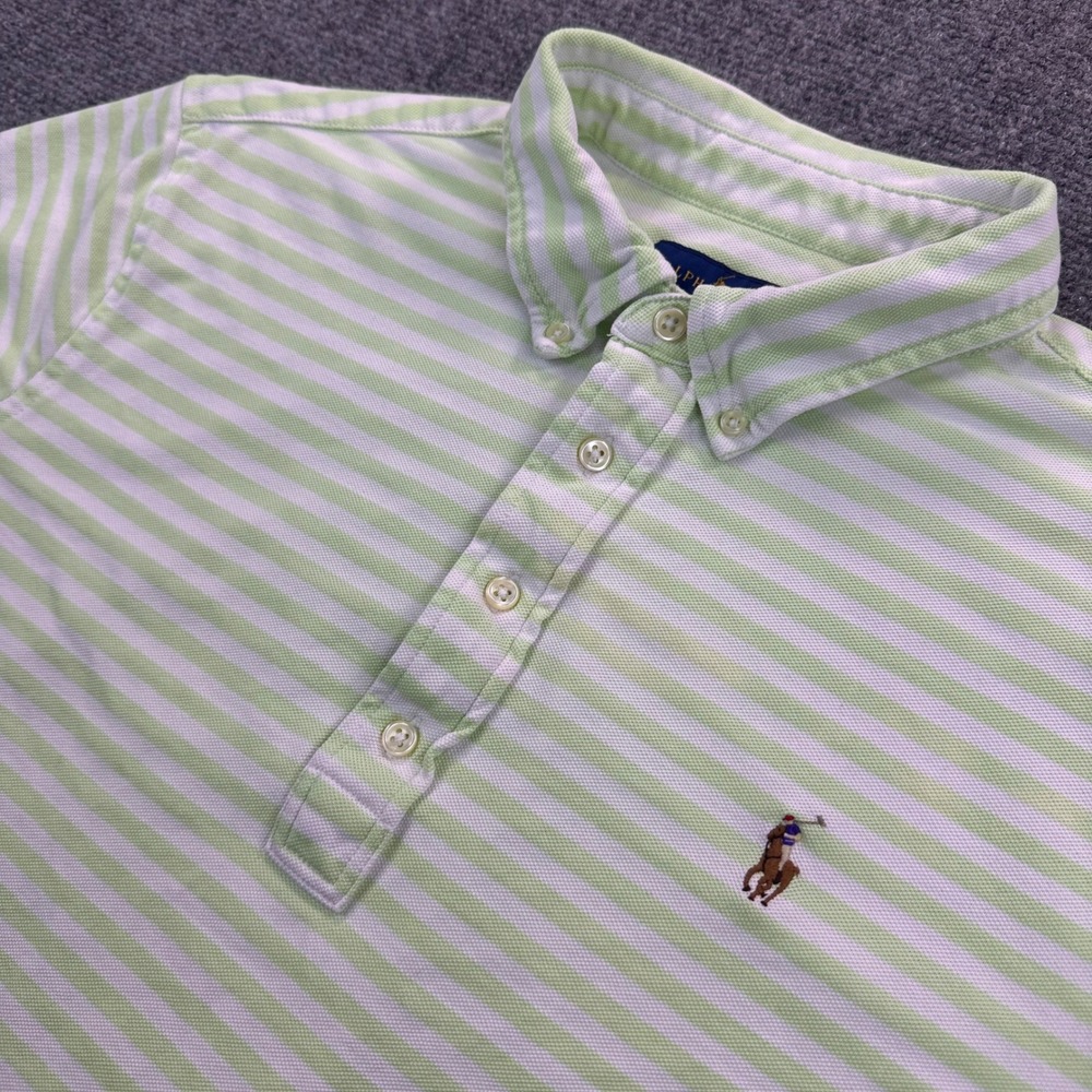 Ralph Lauren Men's L Knit Oxford Polo Shirt Lime Green White Striped Flesh Pony